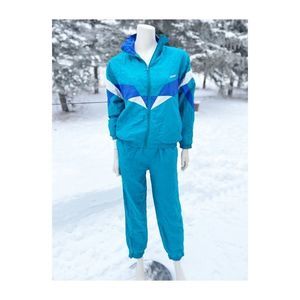 Vintage 80s 90s Nylon Track Suit Blue White Lined